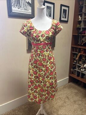 Boden Pink and Green Floral Scoop-Neck Cotton Dress